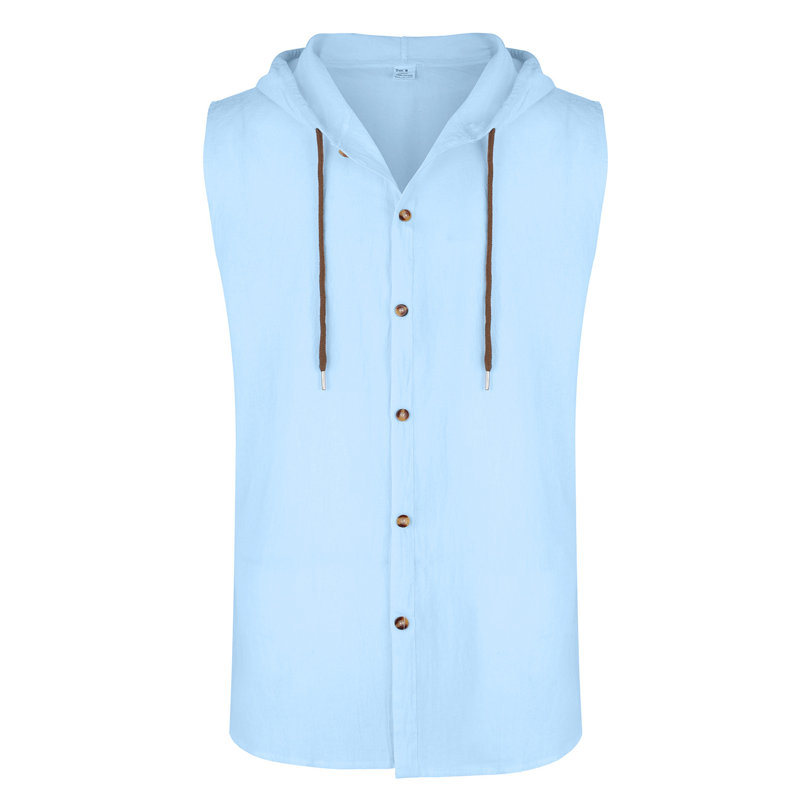 thumbnail image 2 of Camisa sin mangas con capucha y botones para hombre - Poliéster, versátil para llevar en cualquier época del año, 2 of 8